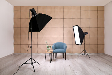 Interior of photo studio with modern equipment