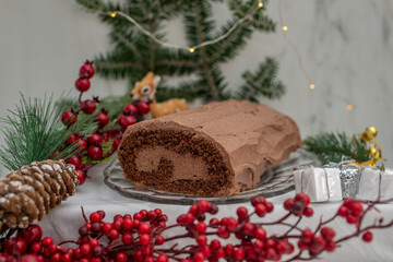 Christmas Yule Log Buche de Noel chocolate cake 