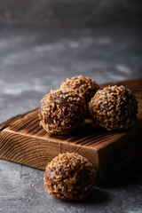 Homemade chocolate sweets-truffles Chocolate tasty snack On grey background