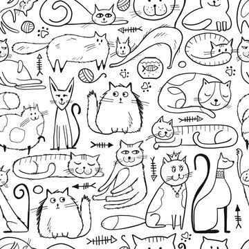 World Cats Day. Seamless Pattern with cats characters for your design