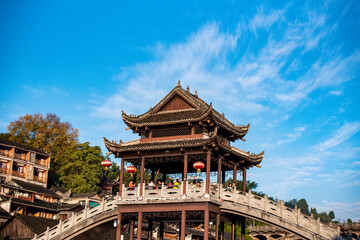 Fototapeta premium Scenery of old houses in Fenghuang City, Hunan Province, China. The ancient city of Fenghuang is regarded by UNESCO as a World Heritage Site.
