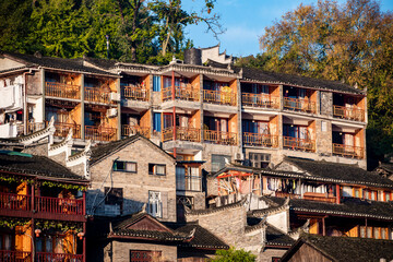 Fototapeta na wymiar The Old Town of Phoenix (Fenghuang Ancient Town). The popular tourist attraction which is located in Fenghuang County. HuNan, China, 