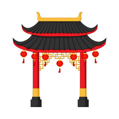Chinese Gate and paper lamp on white background