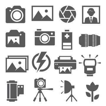 Photo icons set on white background