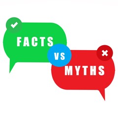 green and red bubbles with myths vs facts. concept of thorough fact-checking or easy compare evidence. flat cartoon style trend modern logotype graphic art design isolated on white background