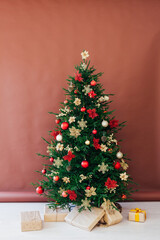Christmas tree holiday with interior decor gifts for new year background