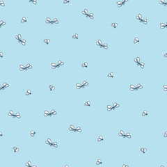 seamless illustration of mosquitoes and midges on light blue background