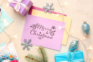 Fototapeta na wymiar Beautiful greeting card for Christmas celebration and gifts on white background