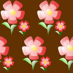 Seamless pattern of abstract pink flowers on a dark background for textile.