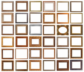 frames for paintings antique gold gilding set isolated on white background