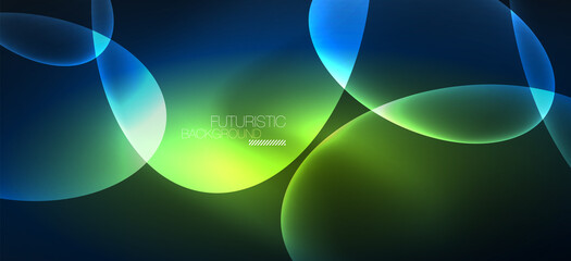 Neon ellipses abstract backgrounds. Shiny bright round shapes glowing in the dark. Vector futuristic illustrations for covers, banners, flyers and posters and other