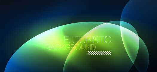 Neon ellipses abstract backgrounds. Shiny bright round shapes glowing in the dark. Vector futuristic illustrations for covers, banners, flyers and posters and other