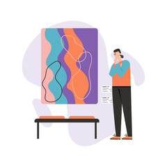 Man watching exhibition of contemporary abstract painting