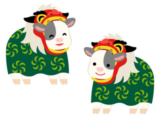 獅子舞をする牛