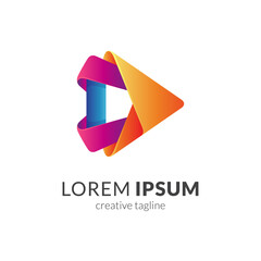 Media play modern 3d logo design in gradient colors, arrow logo template