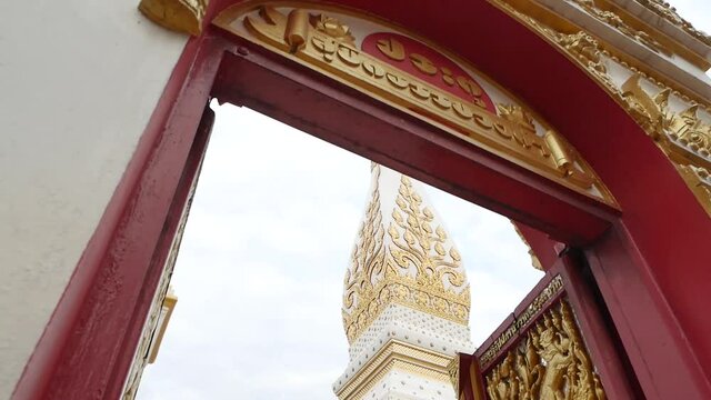 Footage of Wat Phra That Phanom, Famous Buddhist Temple, Landmark of Nakhon Panom Province, Thailand