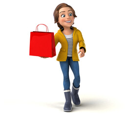 Fun 3D illustration of a cartoon teenage girl