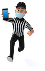 Fun 3D Illustration of an american Referee with a smartphone