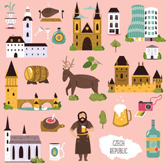 Big collection of famous landmarks of Czech Republic. Vector illustration
