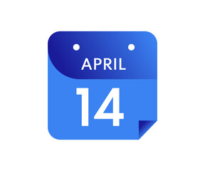 April 14 Date on a Single Day Calendar in Flat Style, 14 April calendar icon