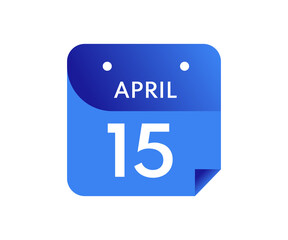 April 15 Date on a Single Day Calendar in Flat Style, 15 April calendar icon