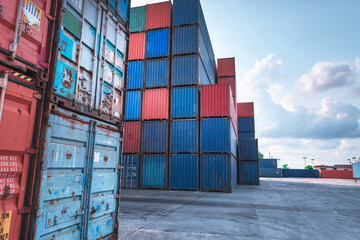 Stack of Containers Cargo Ship Import/Export in Harbor Port, Cargo Freight Shipping of Container...