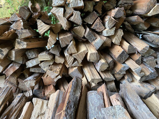 Close up view of chopped firewood ready for use during the winter