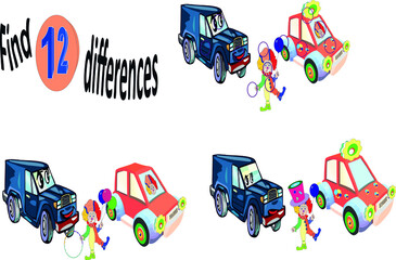 find 12 differences car picture. a game of wits