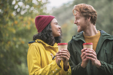 Young couple having coffee during the date