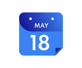 May 18 Date on a Single Day Calendar in Flat Style, 18 May calendar icon