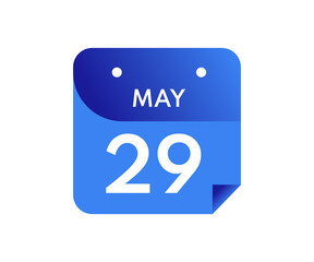 May 29 Date on a Single Day Calendar in Flat Style, 29 May calendar icon