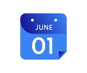 June 1 Date on a Single Day Calendar in Flat Style, 1 June calendar icon