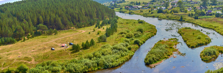 landscape with grass and mountains