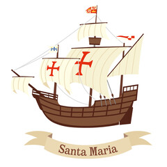 Caravel Santa Maria. The ship of Christopher Columbus. Vector graphics. Isolate