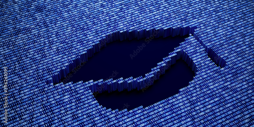 Poster e-learning online education internet binary code concept. 3d rendered illustration