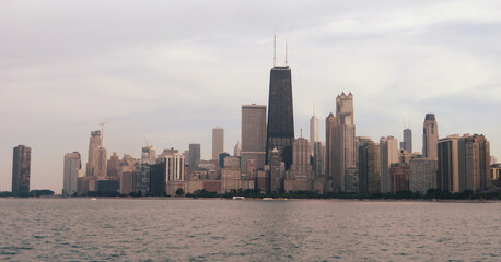 Fototapeta na wymiar Chicago view downtown from water of Michigan lake