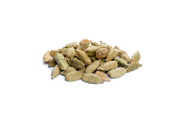 Heap of cardamom on a white background