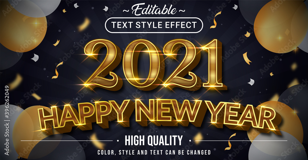 Poster happy new year 2021 with gold text effect color - editable text effect.
