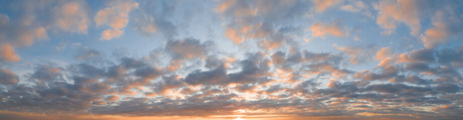 Wide sky panorama with scattered cumulus clouds