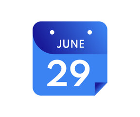 June 29 Date on a Single Day Calendar in Flat Style, 29 June calendar icon