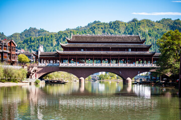 Fototapeta premium Street view local visitor and tourist atFenghuang old town Phoenix ancient town or Fenghuang County is a county of Hunan Province, China