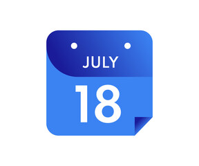 July 18 Date on a Single Day Calendar in Flat Style, 18 July calendar icon