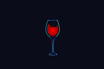 Wine glass drink line pop art potrait logo colorful design with dark background. Abstract vector illustration.