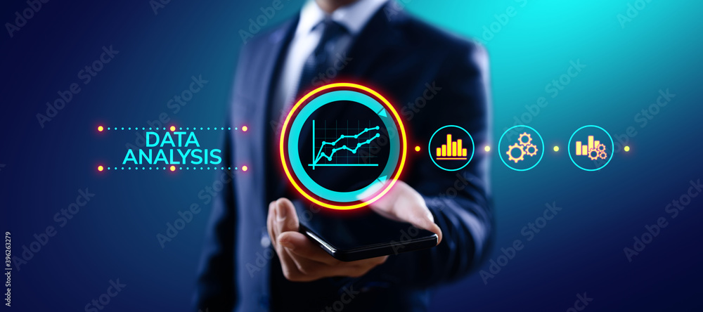 Poster data analysis business intelligence analytics internet technology concept.