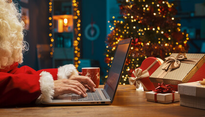 Santa Claus connecting online at Christmas