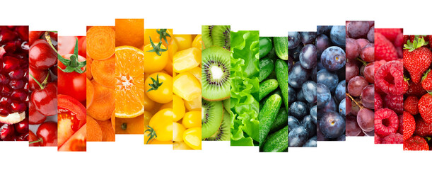 Collage of fruits, vegetables and berries. Fresh food. Healthy lifestyle