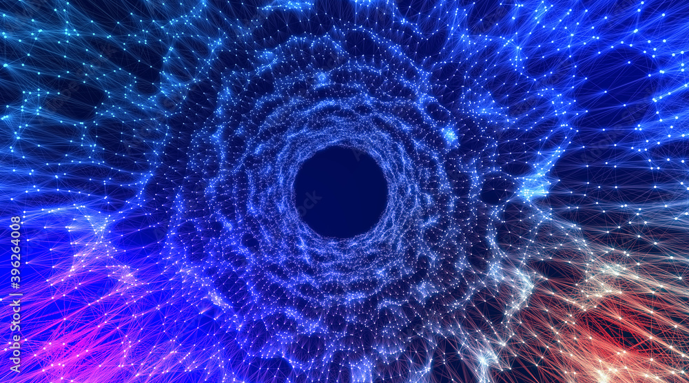 Poster abstract background imitating tunnel of points and lines