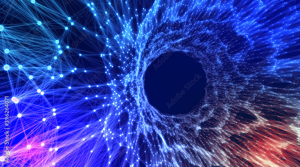 Poster abstract background imitating tunnel of points and lines