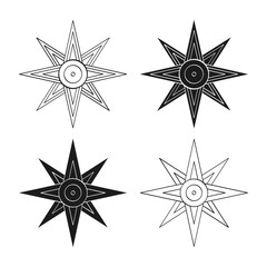 vector monochrome icon set with ancient Sumerian symbol Star of Ishtar for your project