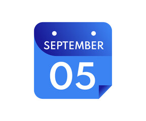 September 5 Date on a Single Day Calendar in Flat Style, 5 September calendar icon